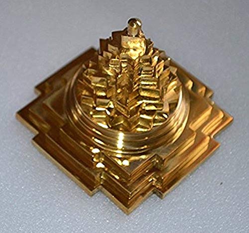 AWAKEN YOUR KUNDALINI Sri Meru Yantra, Shree Chakra Maha Meru in Brass Size 3" Inch - Spiritual Powers, Vaastu Dosh, Prosperity - 3D