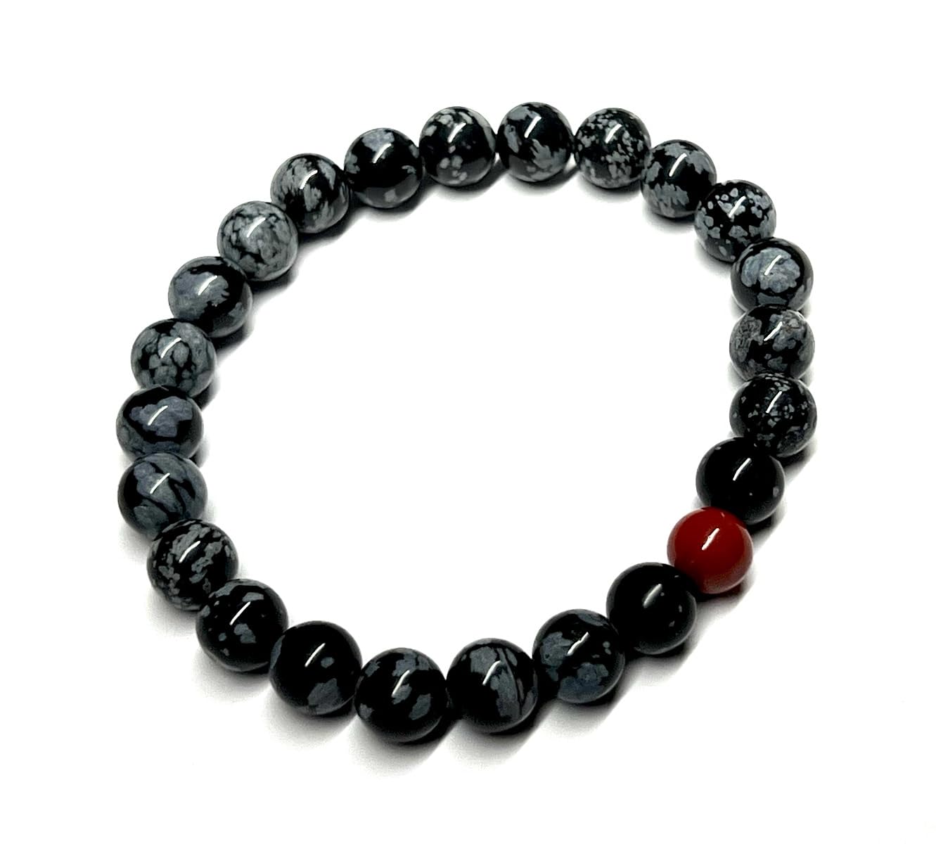 Snowflake Obsidian & Red Jasper Stretch Bracelet - Aries Scorpio Sagittarius Birthstone for March October November December - Root Chakra