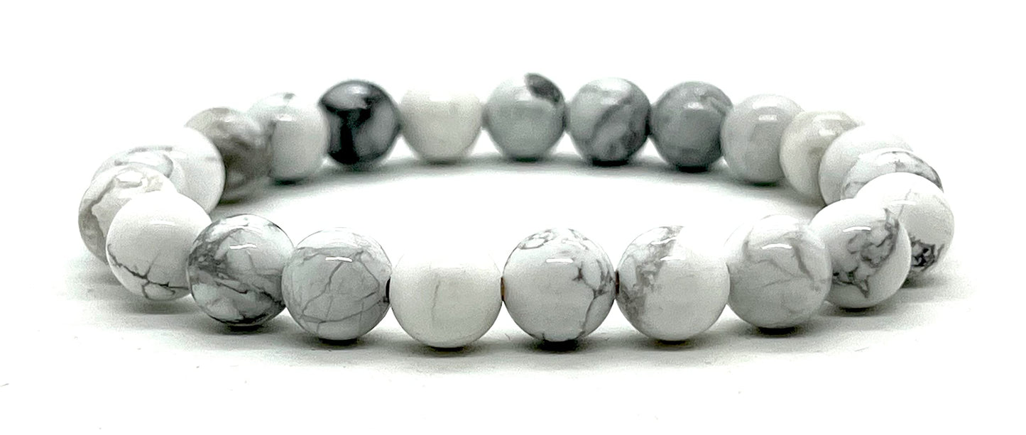 AWAKEN YOUR KUNDALINI White Howlite Stretch Bracelet, Birthstone for June, Gemini & Cancer Sun Sign, Crown Chakra