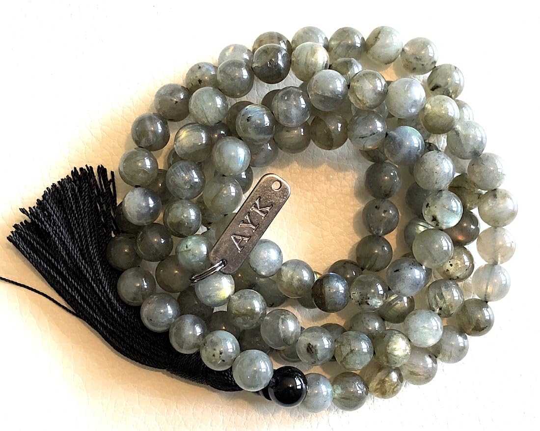 Labradorite Mala Beads | Fifth Chakra | Throat Chakra | Tassel Necklace | Communication | Self Expression | Creativity in Writing | Public Speaking | Scorpio Birthstone, Zodiac Sign