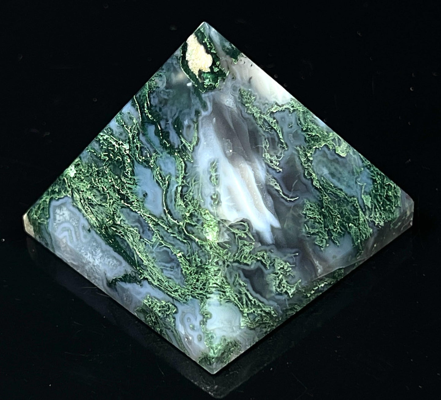 Moss Agate Crystal Pyramid | 2-Inch Healing Stone | TATTVA Collection