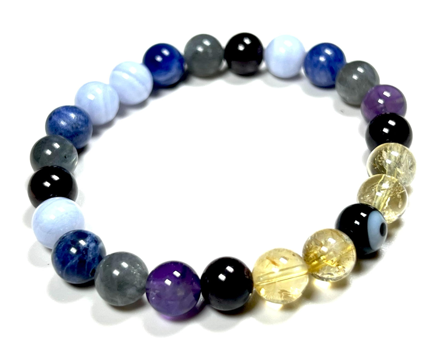 Crystals For Anxiety Stretch Bracelet | Universal Birthstone | Throat & Third Eye Chakra