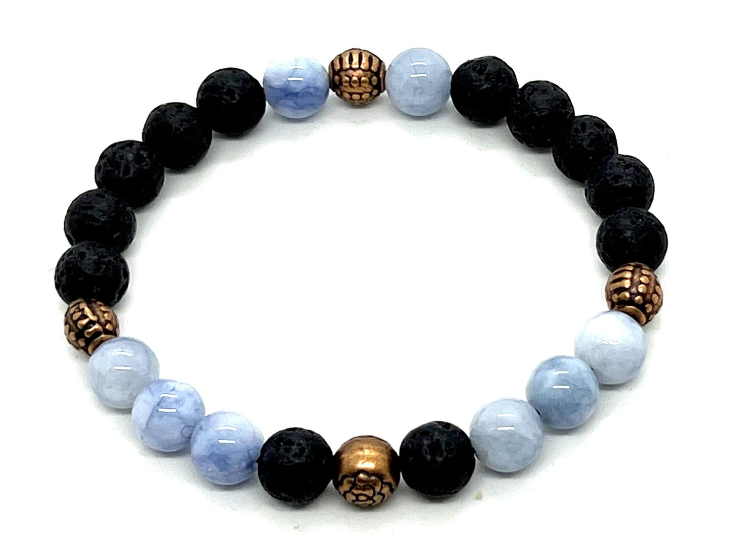 Lava Rock & Aquamarine Stretch Bracelet: Aquarius & Pisces Birthstone - Balance & Communication - Throat & Root Chakra Harmony (8mm Beads - 7.5 Inch Wrist Size)
