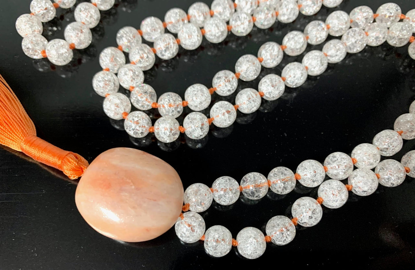 Hand Knotted Crackled Crystal Quartz Mala Necklace with