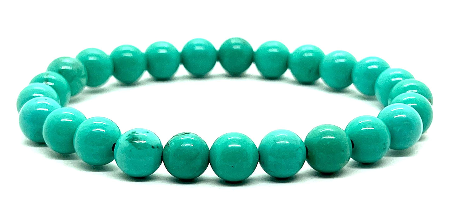 Handmade Teal Turquoise Stretch Bracelet - 8mm Beads - 7.5 Inch Wrist Size - Sagittarius Birthstone - Throat Chakra