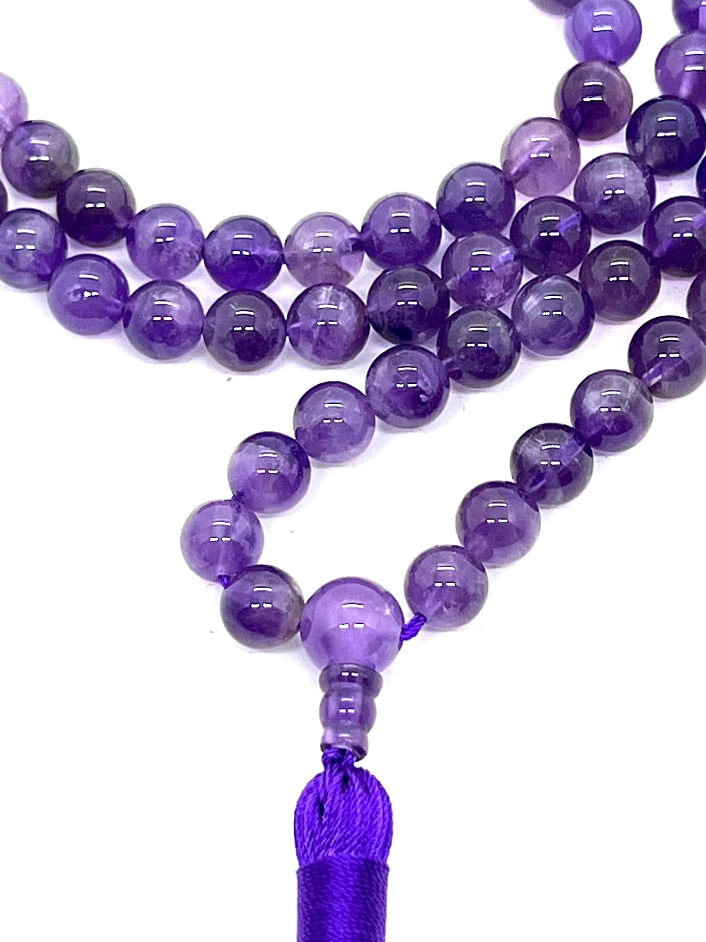 Elevate Your Everyday: Amethyst Mala Necklace, Pisces Birthstone for February March - Third Eye and Crown Chakra