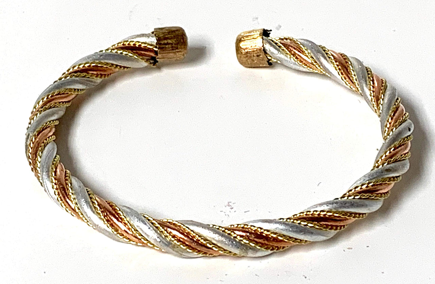 Awaken Your Kundalini Copper Ashtadhatu (mix of 8 metals) bracelet - 3 twisted bands in Gold Silver Copper Polish - Bracelet for Arthritis Golf Sport Aches & Pains (STYLE 2 (Thickness 6 mm))