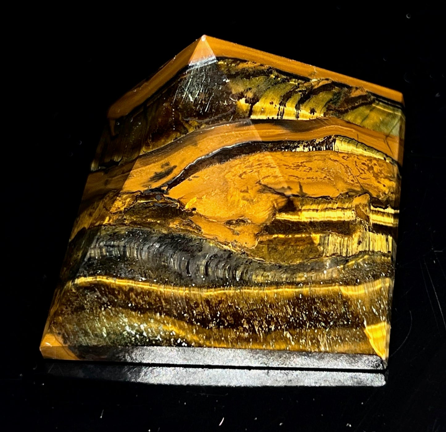 Tiger’s Eye Crystal Pyramid | 2-Inch Power Stone | TATTVA & SOLAR PLEXUS Collection