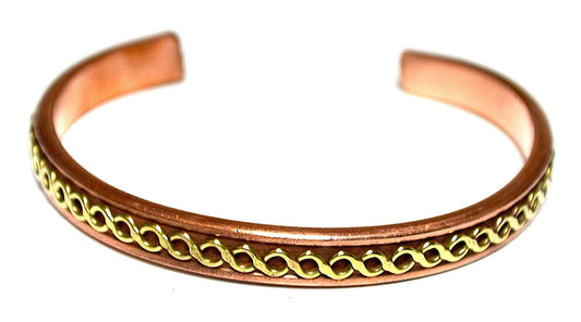 AWAKEN YOUR KUNDALINI Pure Copper Astadhatu Cuff Bracelet - w/Brass Wire Design - Root Chakra Jewelry