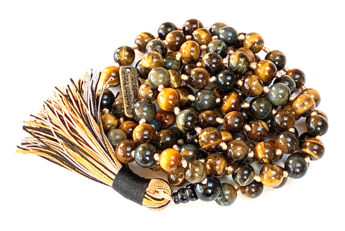 Embrace the Power of Nature with Triple Tiger's Eye Mala Beads Necklace - Gemini & Capricorn Birthstone, Root & Solar Plexus Chakra