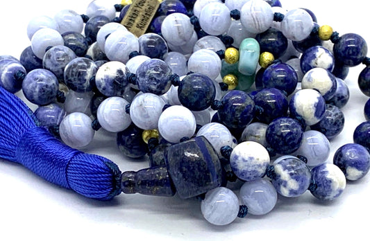 Lapis Lazuli, Sodalite, Lace Agate, Amazonite Mala Necklace | SATYA Collection