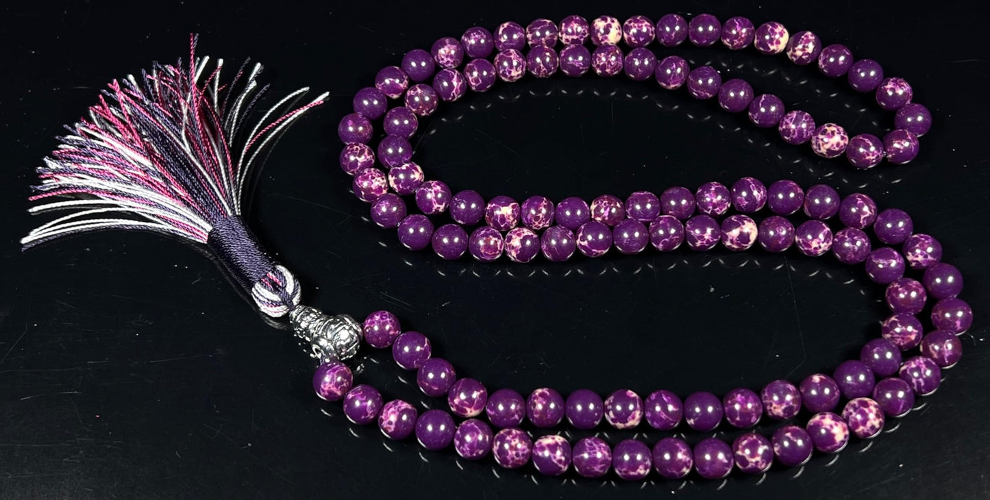 Sea Sediment Jasper Mala Beads Necklace