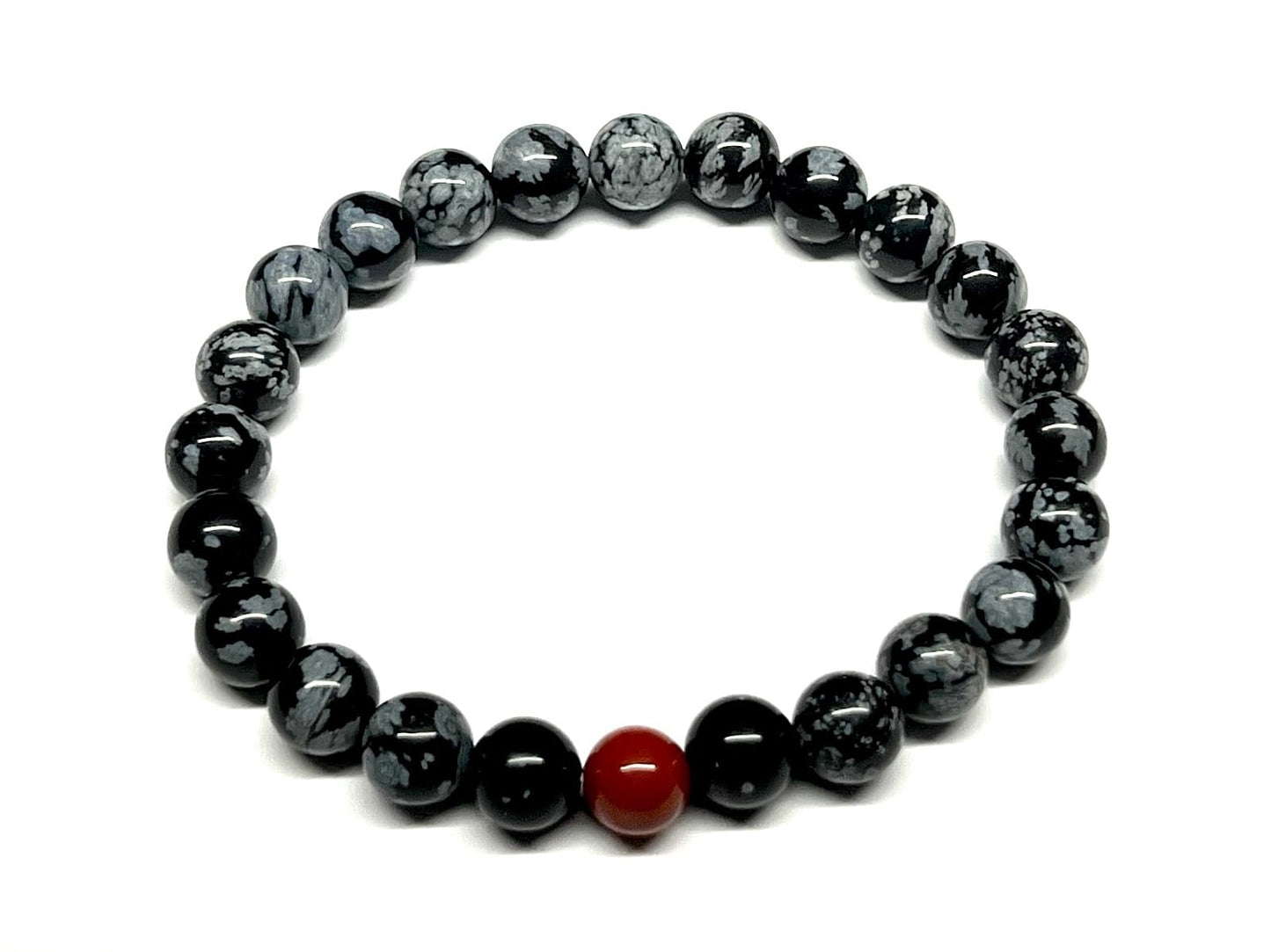 Snowflake Obsidian & Red Jasper Stretch Bracelet - Aries Scorpio Sagittarius Birthstone for March October November December - Root Chakra