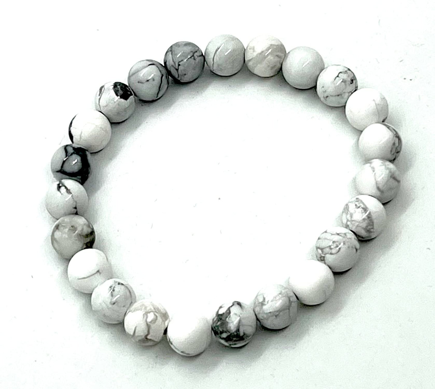 AWAKEN YOUR KUNDALINI White Howlite Stretch Bracelet, Birthstone for June, Gemini & Cancer Sun Sign, Crown Chakra