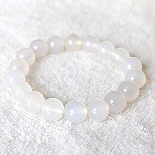 White Agate Stretch Bracelet - 8mm Beads - Virgo Sun Sign - Crown Chakra Association