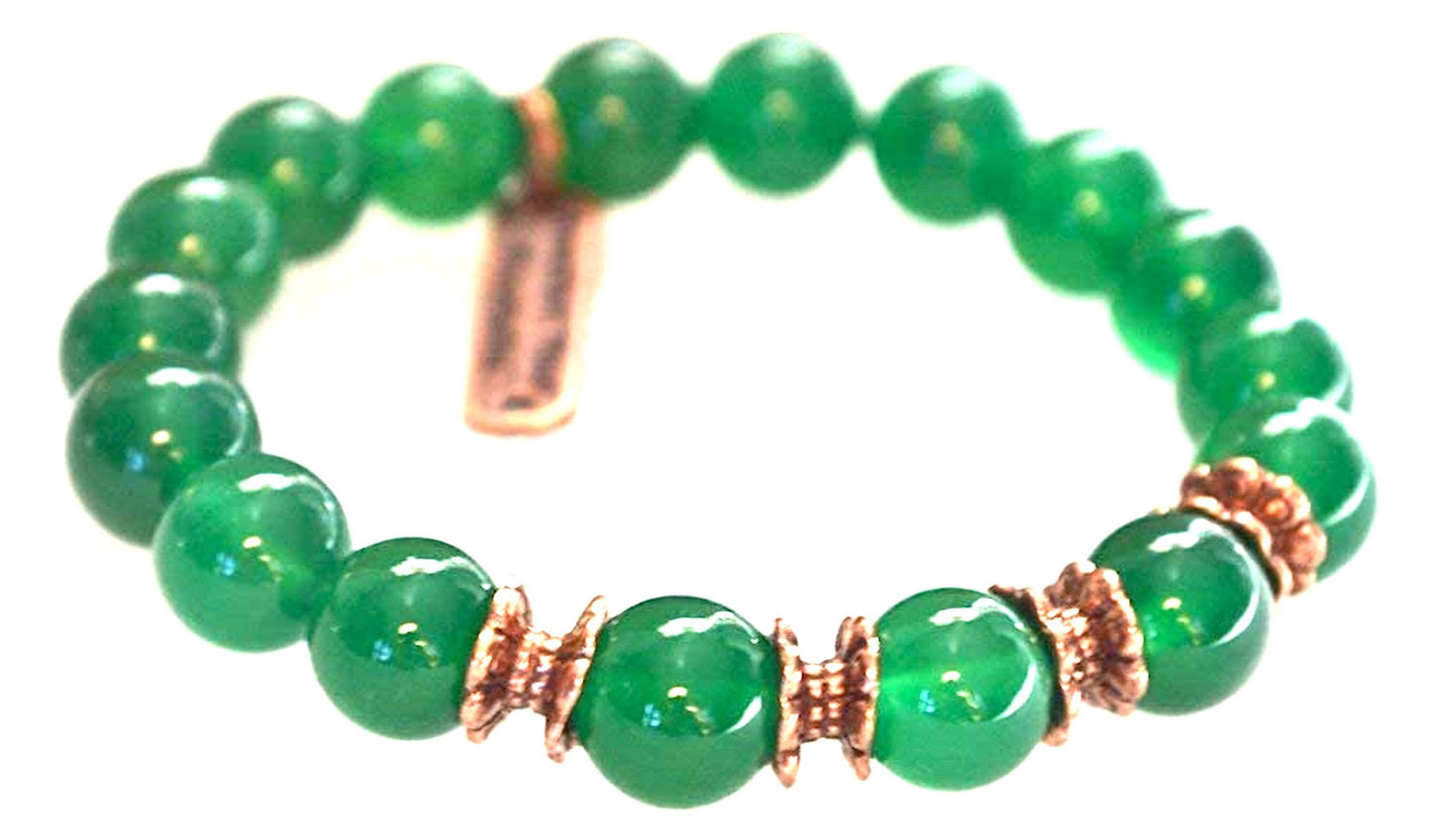 Green Agate (Onyx) Stretch Bracelet, 10mm Beads, Virgo Birthstone, Root and Sacral Chakra Harmony, Find Balance and Grounding
