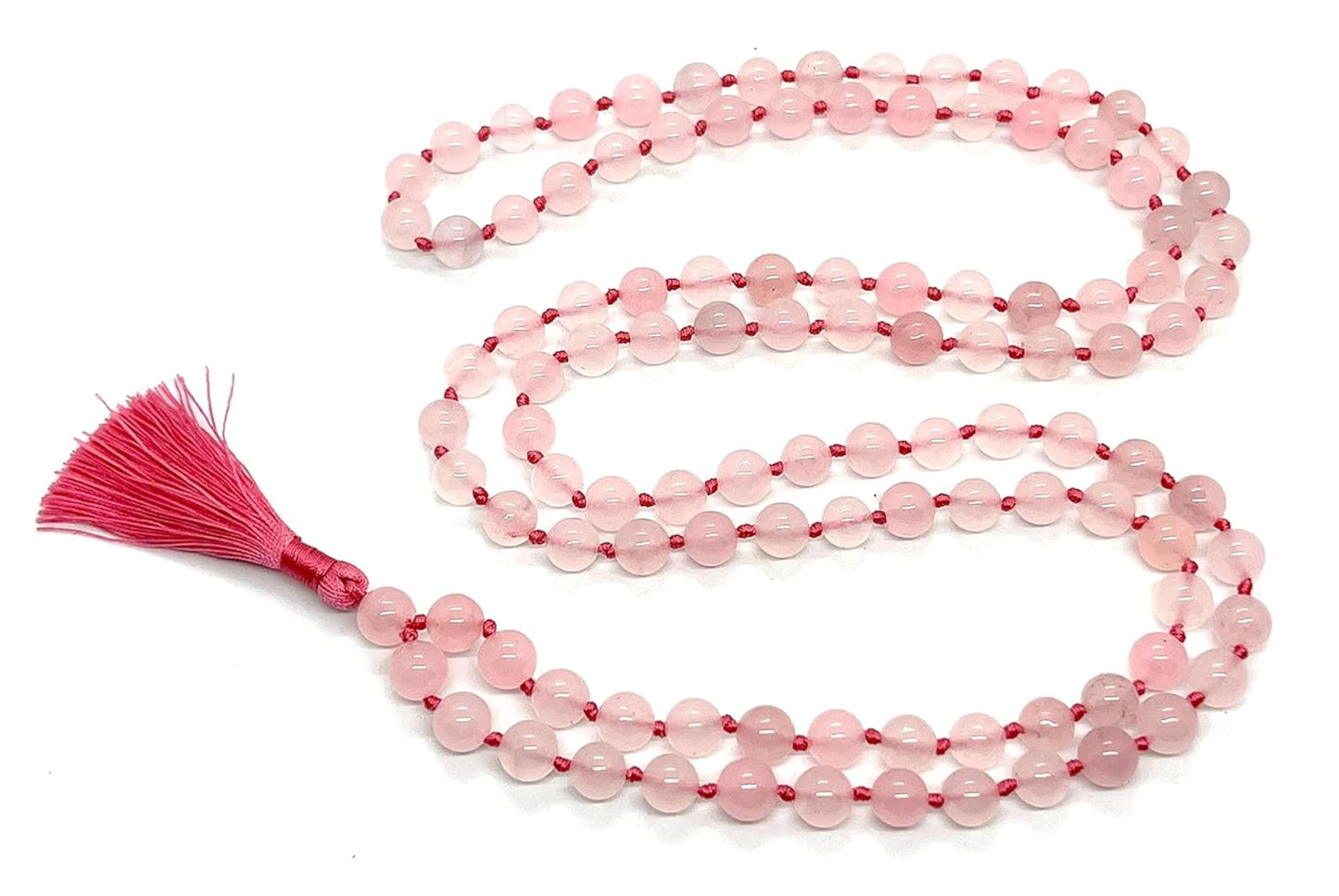 Hand-Knotted Pink Jade Mala Necklace (8mm Beads) - Embrace Love & Harmony: Heart Chakra Balancing - Cancer & Libra Birthstone