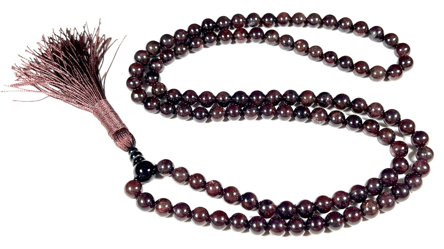 Handmade Natural Garnet Mala Beads Necklace | 6mm & 8mm | 108 Beads | Passion & Vitality Mala | Capricorn Birthstone & Root Chakra