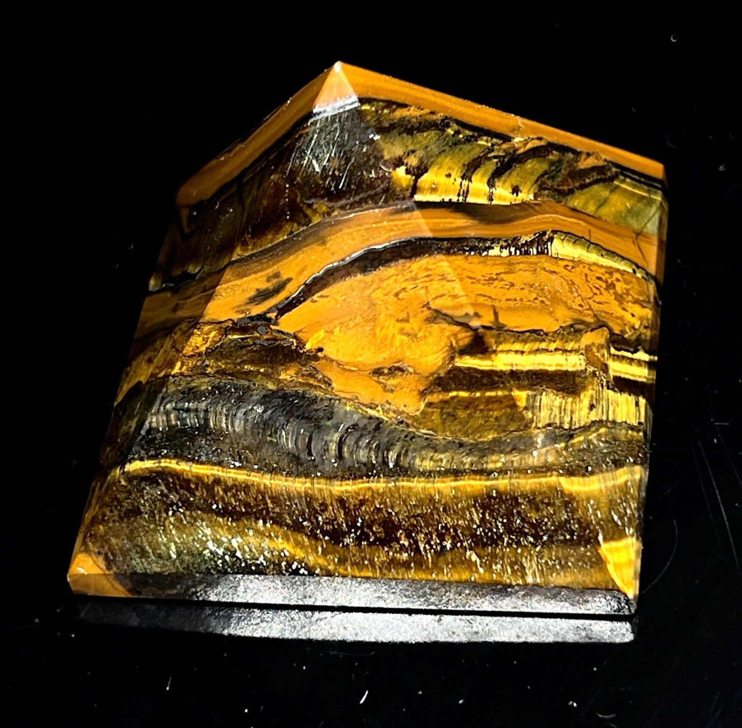 Tiger’s Eye Crystal Pyramid | 2-Inch Power Stone | TATTVA & SOLAR PLEXUS Collection