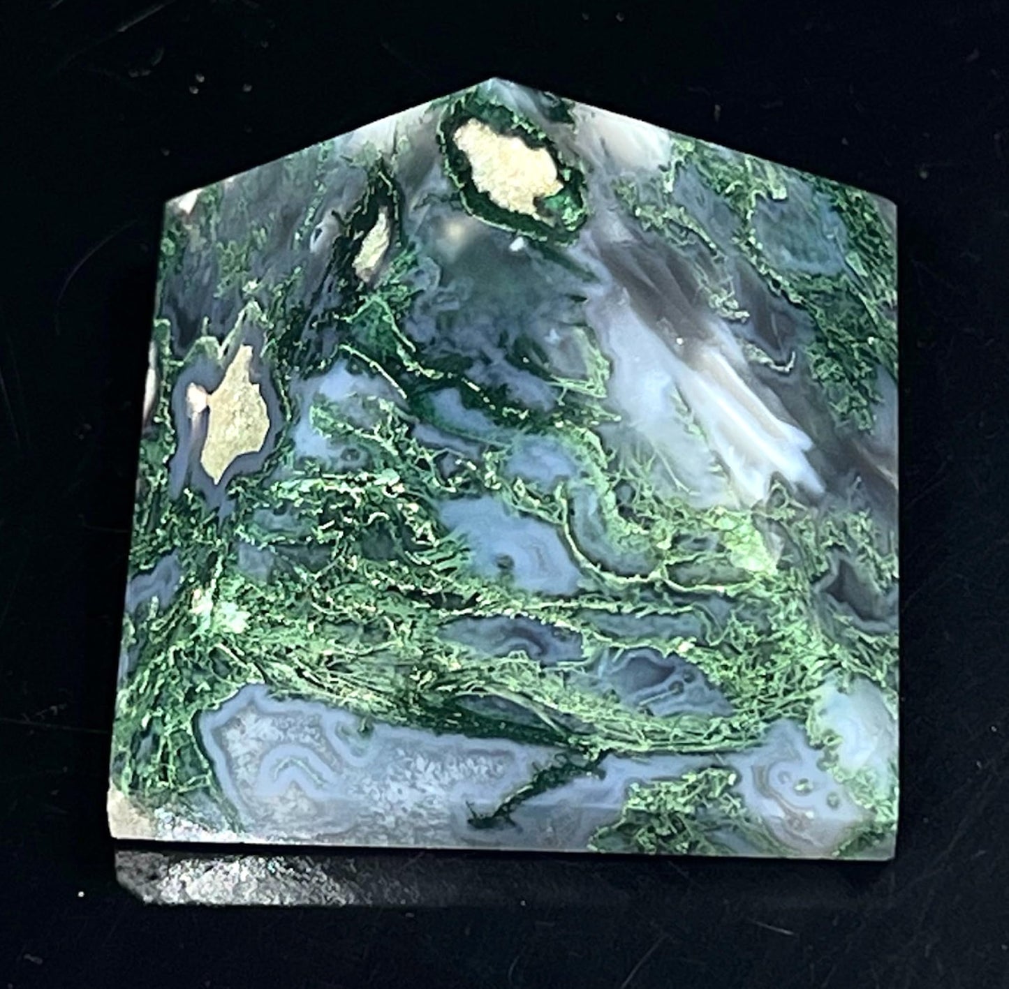 Moss Agate Crystal Pyramid | 2-Inch Healing Stone | TATTVA Collection