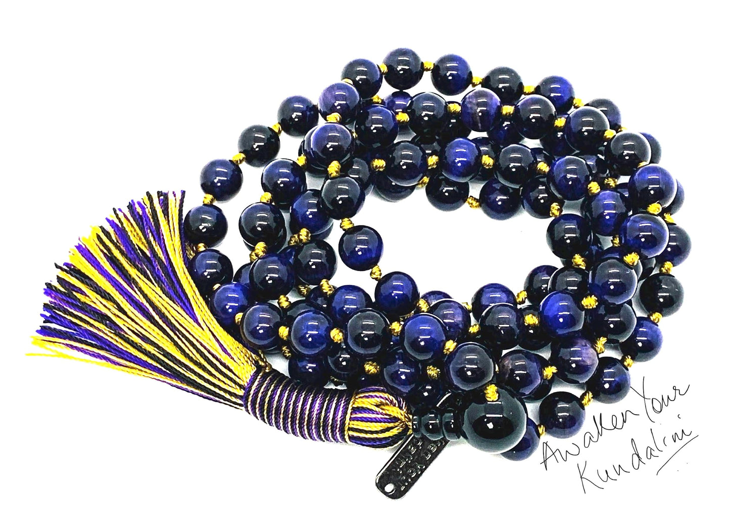 Hand Knotted Royal Guardian Mala – 8mm Purple Tiger’s Eye with Black Tourmaline Guru | 108 Beads | Third Eye & Root Chakras | February Birthstone Energy | Ethically Sourced