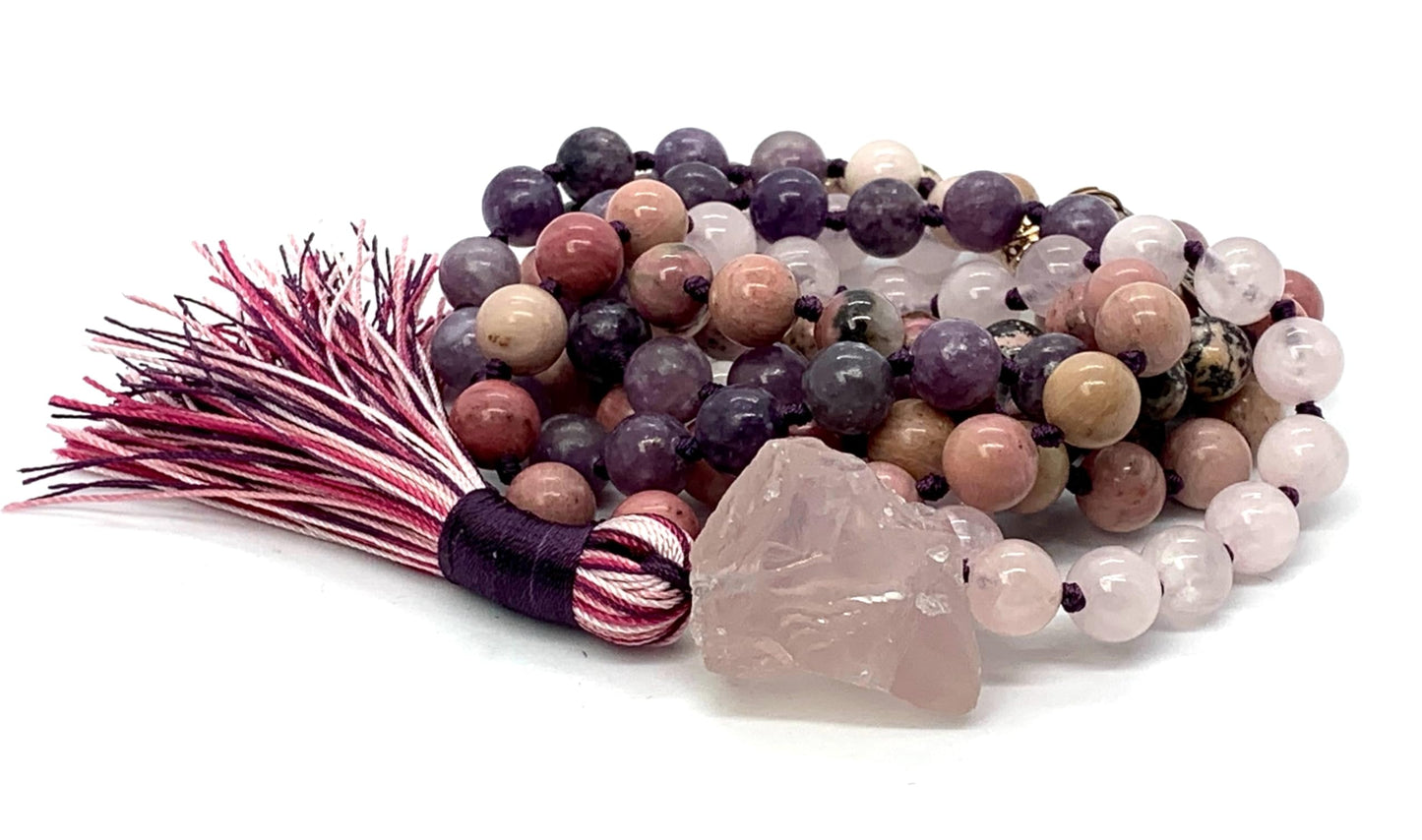 LUCEM Charoite Mala Necklace | Heart Healing & Spiritual Growth | Heart Chakra | February Birthstone