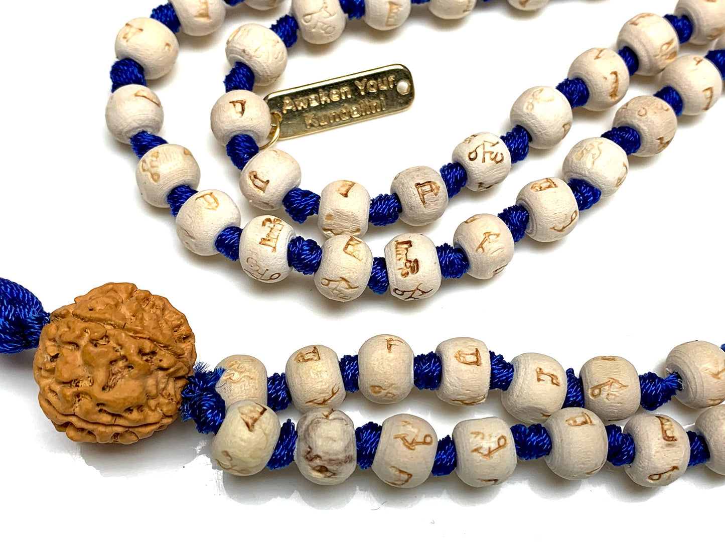 AWAKEN YOUR KUNDALINI Spiritual Harmony Tulsi Mala Necklace with 5 Mukhi Rudraksha - Cancerian Birthstone - Heart & Sacral Chakra Balance