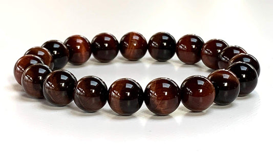 AWAKEN YOUR KUNDALINI Red Tiger's Eye Stretch Bracelet, 10mm Beads, Gemini Birthstone, Root Chakra