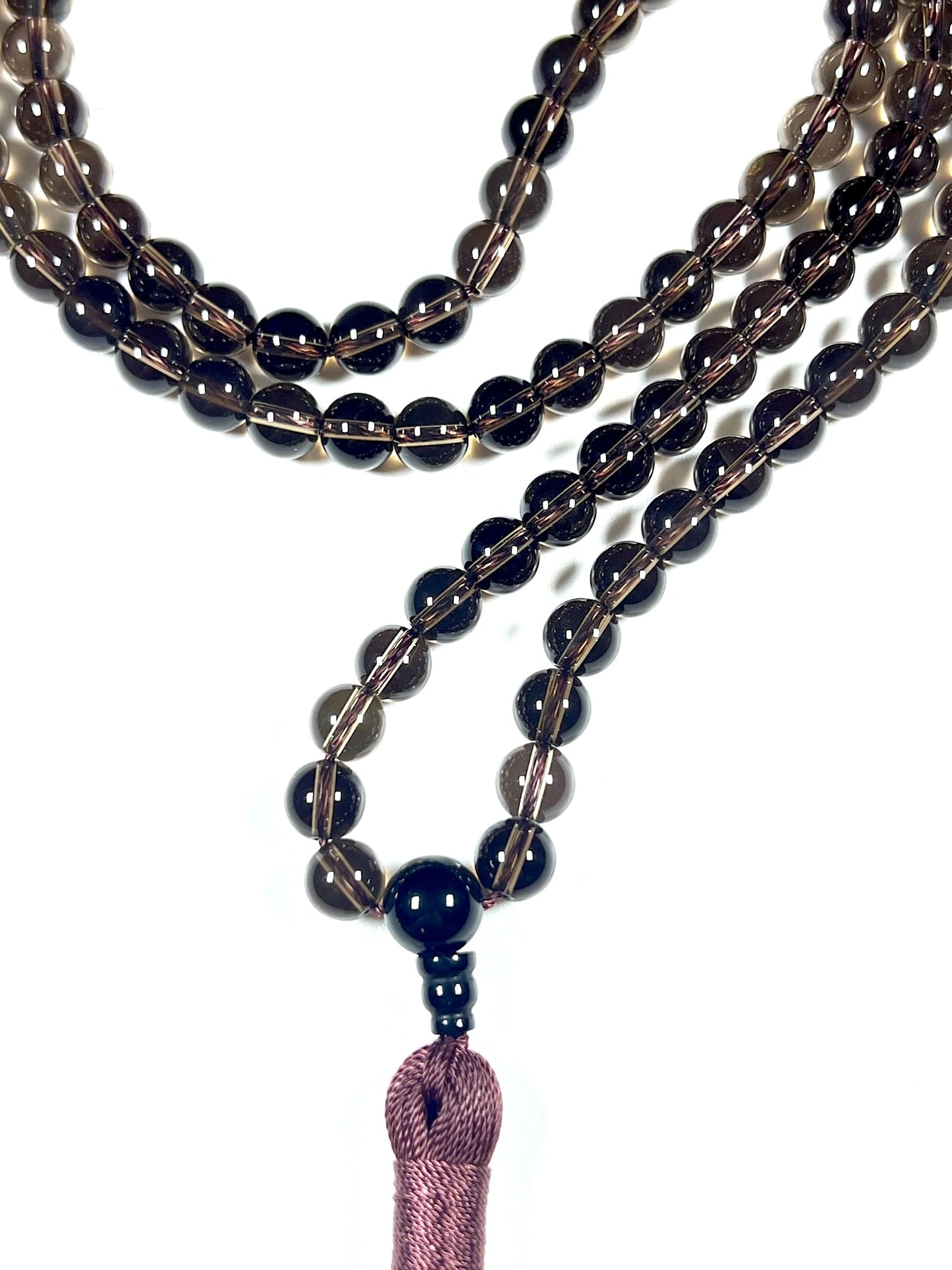 Handmade Smoky Quartz Mala Beads Necklace | 6mm & 8mm 108 Beads | Hand-Knotted Spiritual Energy Beads | Capricorn Birthstone & Root Chakra Connection