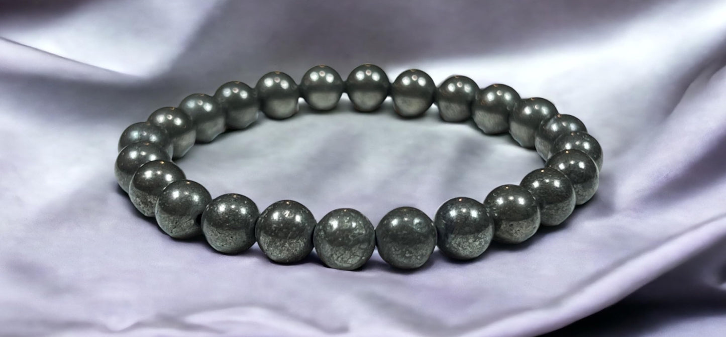 Ignite Your Willpower: Handmade Pyrite Stretch Bracelet (8mm Beads) - Aries Birthstone & Solar Plexus Chakra Power