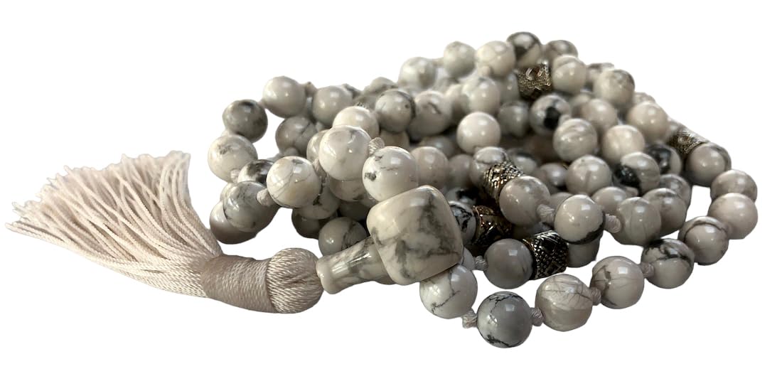 Certified Hand-Knotted Howlite Mala Beads Necklace | Gemini Birthstone | Crown Chakra