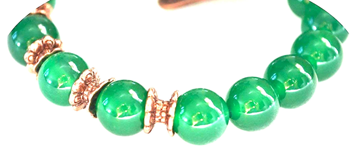 Green Agate (Onyx) Stretch Bracelet, 10mm Beads, Virgo Birthstone, Root and Sacral Chakra Harmony, Find Balance and Grounding