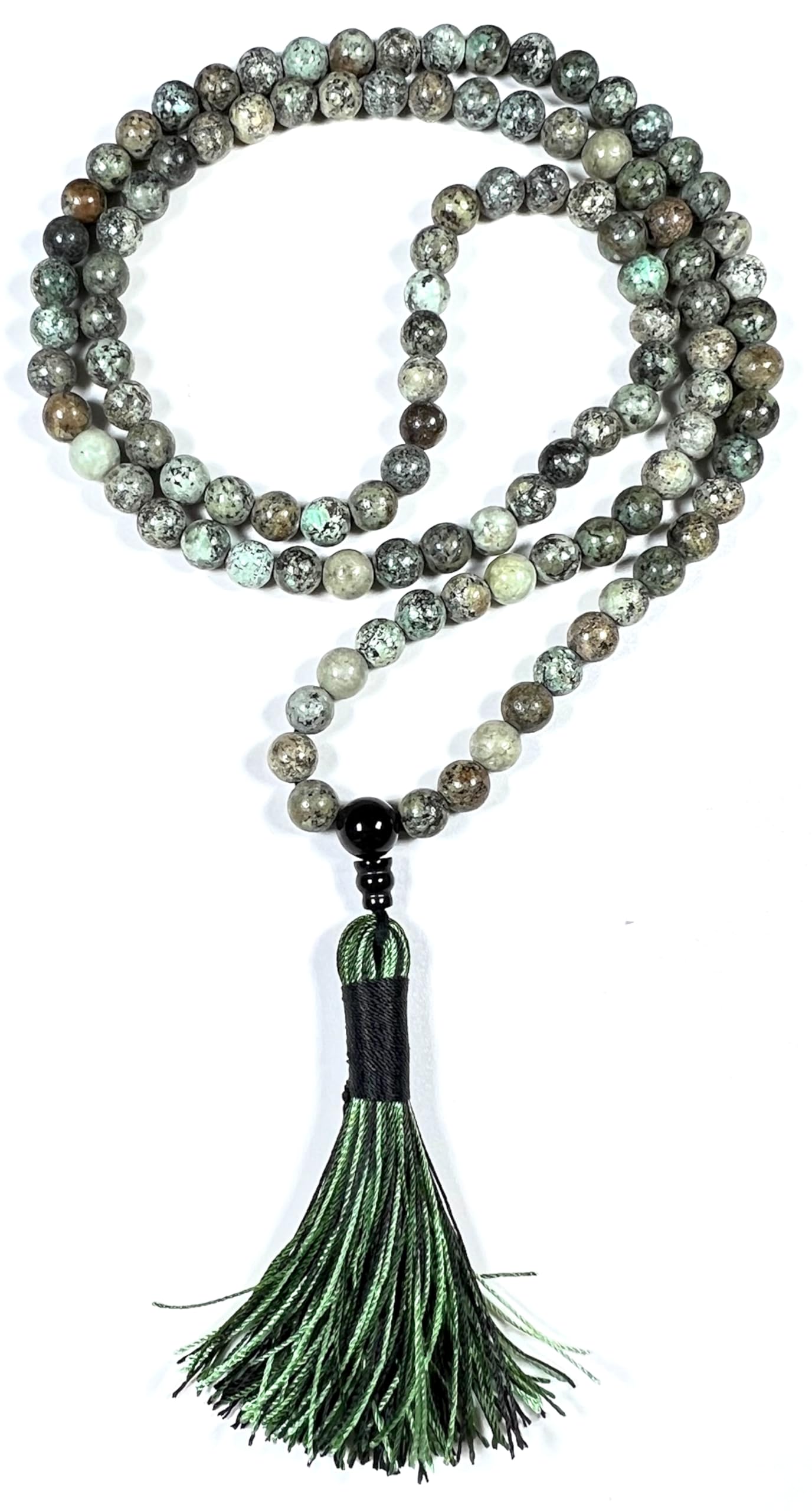 Handmade Natural & Rare African Turquoise Mala Beads Necklace | 8mm 108 Beads | Transformation & Growth Mala | Sagittarius Birthstone & Third Eye Chakra