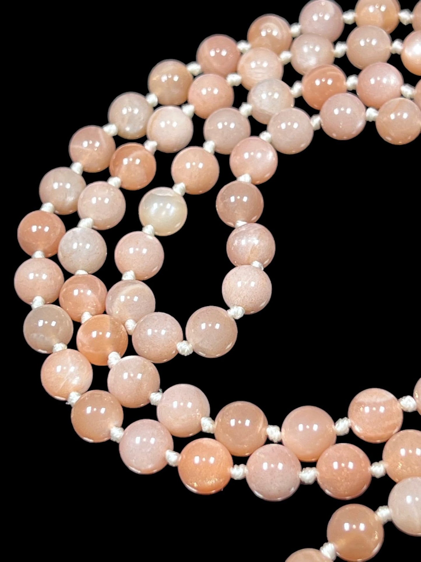 Hand Knotted Peach Moonstone Mala Necklace – Emotional Healing & Divine Feminine Energy | Sacral Chakra | VESTA Collection