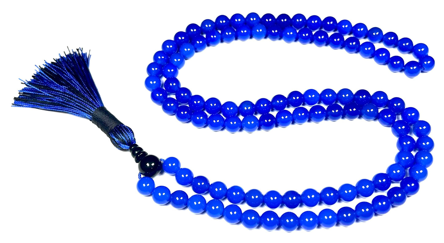 Handmade Agate Mala Beads Necklace with Black Onyx Guru Bead – 108 Beads – 8mm – Multicolor Options – Chakra Balancing & Zodiac Birthstone – Meditation Jewelry