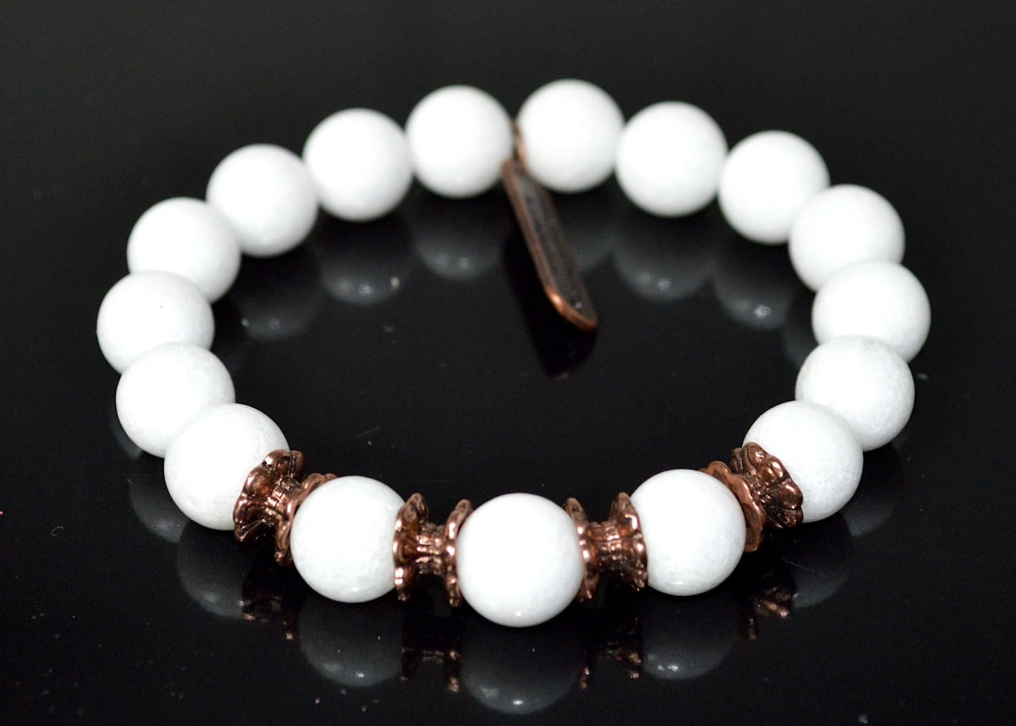White Jade Stretch Beaded Bracelet - 10mm Beads – Heart Chakra, Libra Birthstone