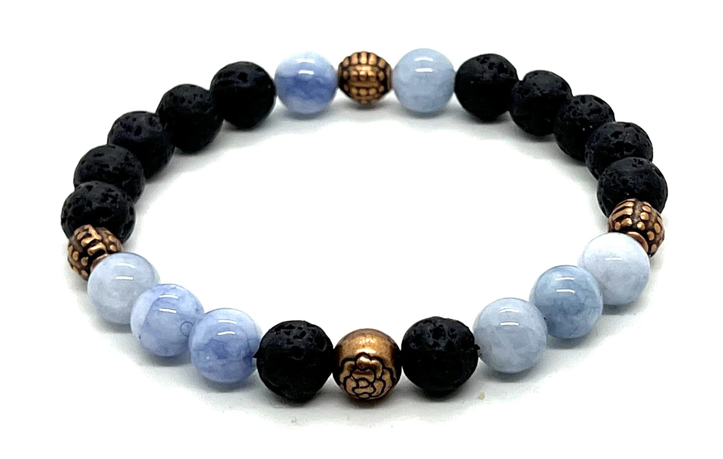 Lava Rock & Aquamarine Stretch Bracelet: Aquarius & Pisces Birthstone - Balance & Communication - Throat & Root Chakra Harmony (8mm Beads - 7.5 Inch Wrist Size)