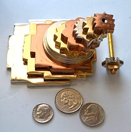 Awaken Your Kundalini Sri Meru Yantra Yantram, Sri Chakra, Maha Meru - Spiritual Blessings, Prosperity, Enlightenment - in Brass & Ashtadhatu (3" Ashtadhatu 3 Tone Polish)