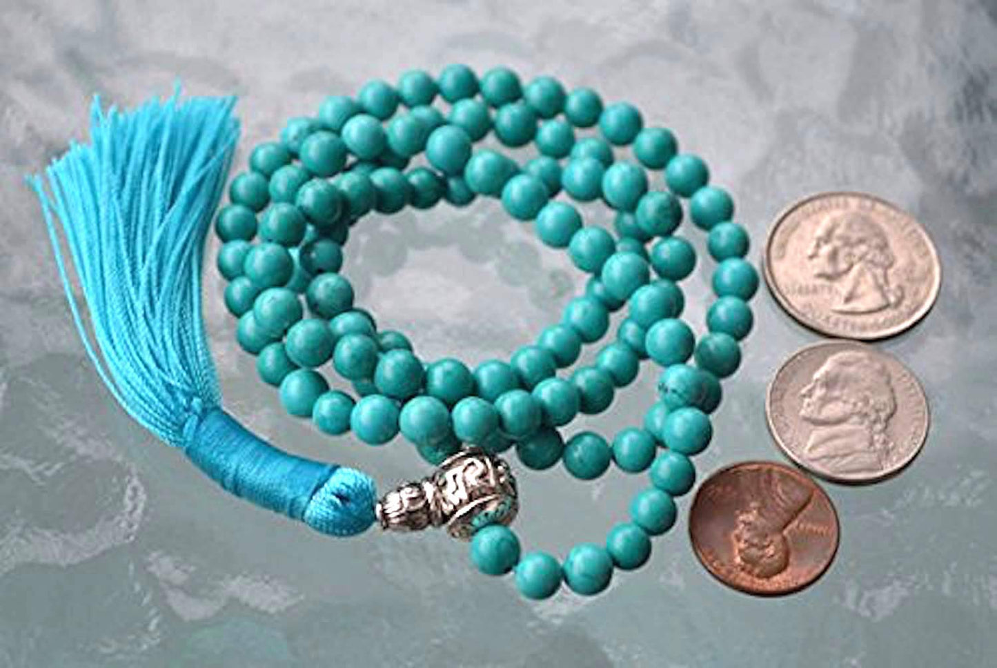 Turquoise Mala Beads Necklace | 108 Prayer Beads | Friendship Public Speaking Selfless Bonding Intuition Positive Vibes Love