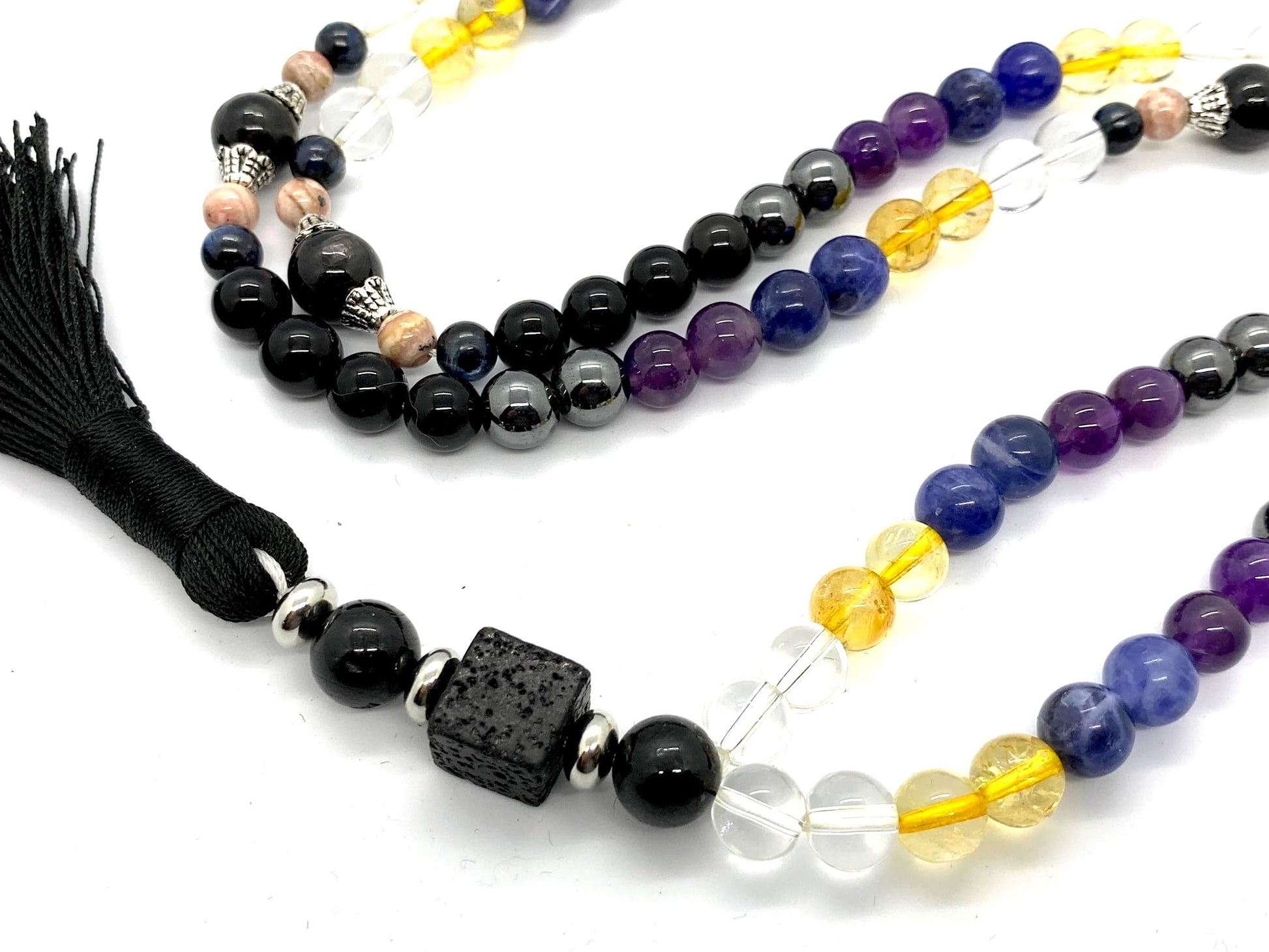 Saturn Retrograde Mala Necklace Meditation Practice - 108 Sacred Beads for Cosmic Transformation - 10 Powerful Stones Quartz Lava Citrine Lapis Amethyst Hematite Tourmaline Rhodochrosite Kyanite Astrophyllite - VESTA Collection - Planetary Alignment Shadow Work - Hand-Knotted Spiritual Evolution - Natural Stone AYK Handmade USA