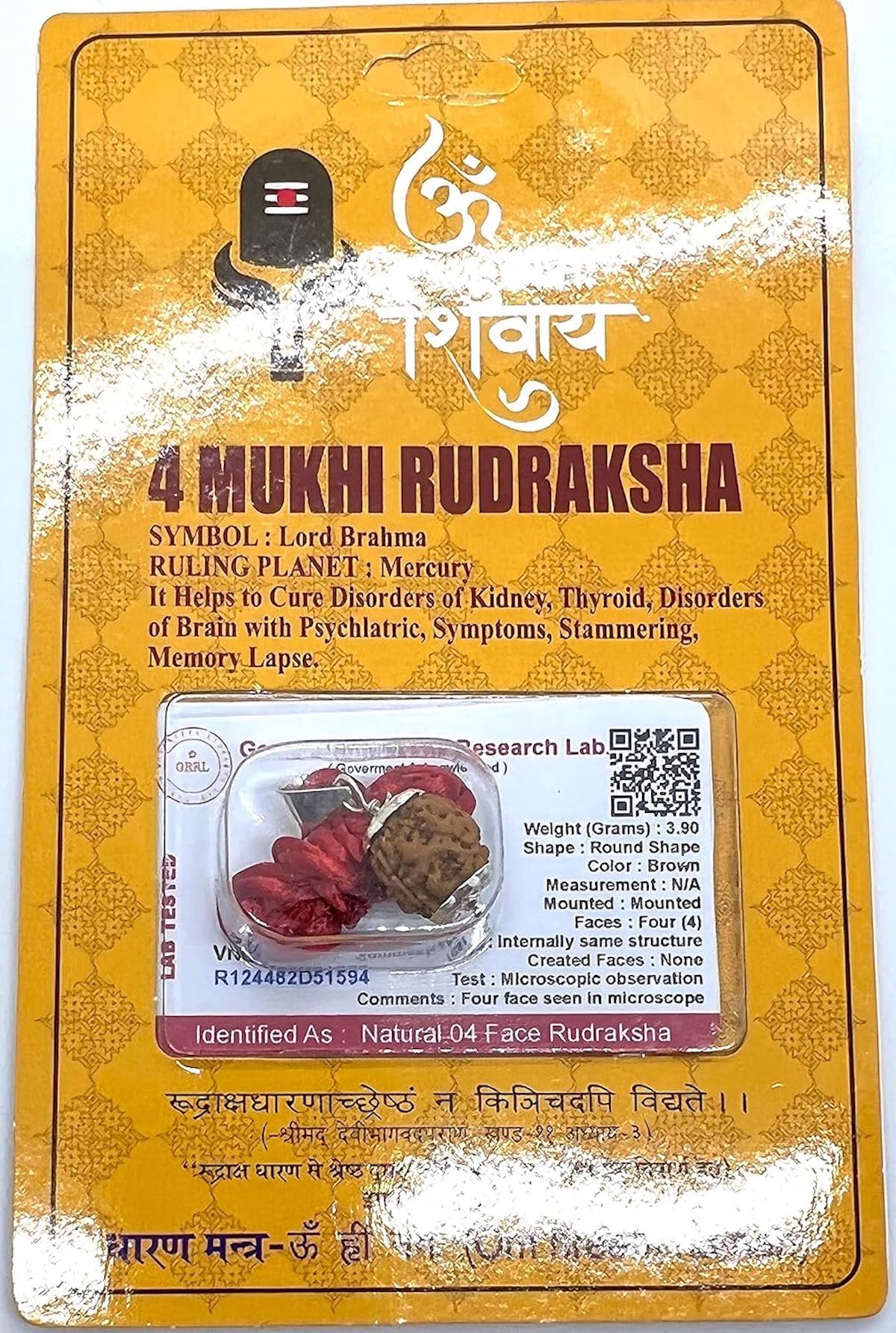 Embrace Stability & Grounding: Handmade Certified 4 Mukhi Rudraksha Pendant Necklace - Root Chakra Harmony