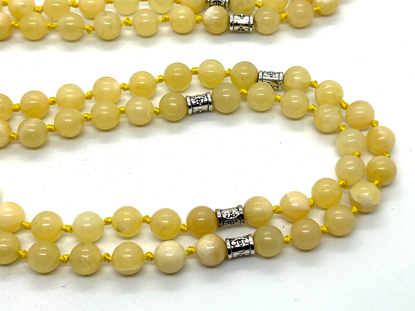Hand-knotted Calcite Mala Necklace - Taurus & Gemini Birthstone - Throat Chakra Harmony (8mm 108 Beads)