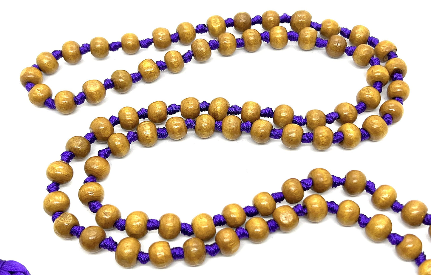 AWAKEN YOUR KUNDALINI Hand Knotted Tulsi Tulasi Mala Beads Necklace, Aries Taurus Birthstone, Heart Chakra, Purple String