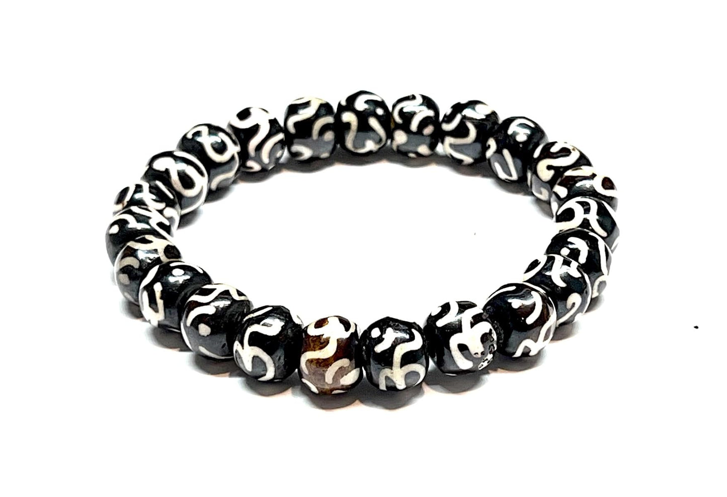 AWAKEN YOUR KUNDALINI Yak Bone Stretch Bracelet, 10mm Beads w/Om, Sagittarius Sun Sign, Crown Chakra