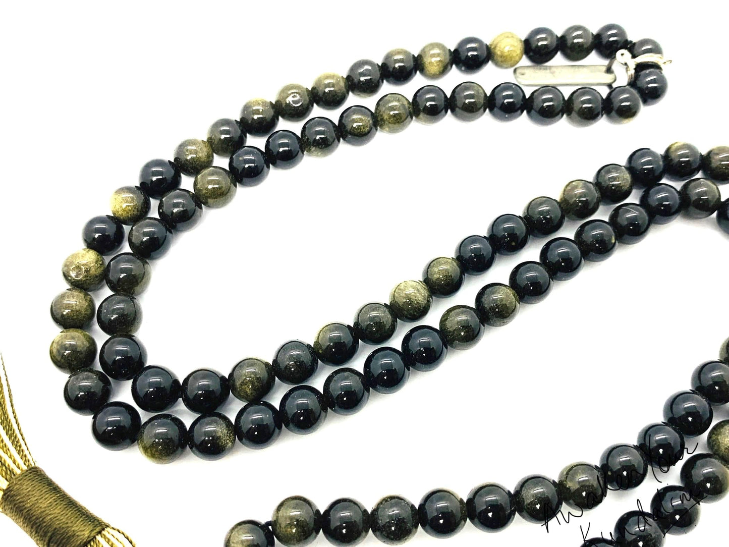 Golden Sheen Obsidian Mala Necklace - 8mm 108 Beads - Scorpio & Sagittarius Birthstone for October November December - Root & Solar Plexus Chakra