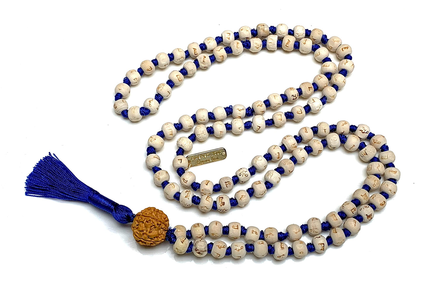 AWAKEN YOUR KUNDALINI Spiritual Harmony Tulsi Mala Necklace with 5 Mukhi Rudraksha - Cancerian Birthstone - Heart & Sacral Chakra Balance