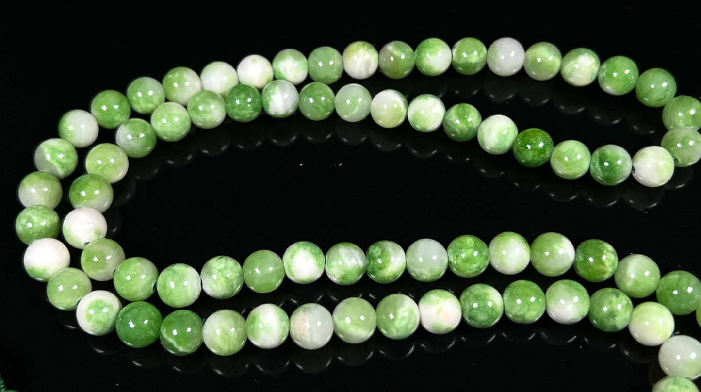 Awaken Your Kundalini Crystal Mala Beads Necklace Reiki healing stones Energized Handmade 108 Buddhist Prayer Beads - w/Velvet Pouch (Green Jade Mix Dyed, 8 mm)