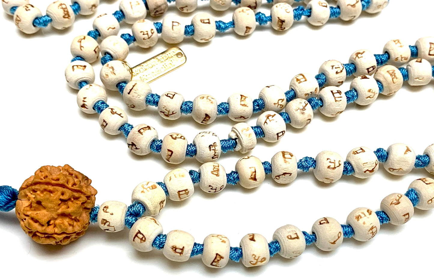 Tulsi mala Beads Holy Basil Japa mala Ram mala w/ 5 Mukhi Rudrakha 5 Face Rudraksh 108 Prayer Beads Energized for Chanting Mantra 7 Chakra mala in Red Blue Teal Colors w/Pouch (TEAL TURQUOISE)