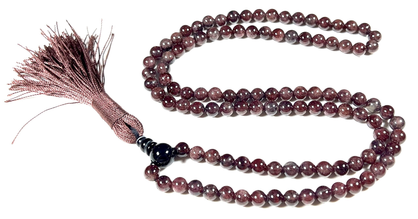 Handmade Natural Garnet Mala Beads Necklace | 6mm & 8mm | 108 Beads | Passion & Vitality Mala | Capricorn Birthstone & Root Chakra