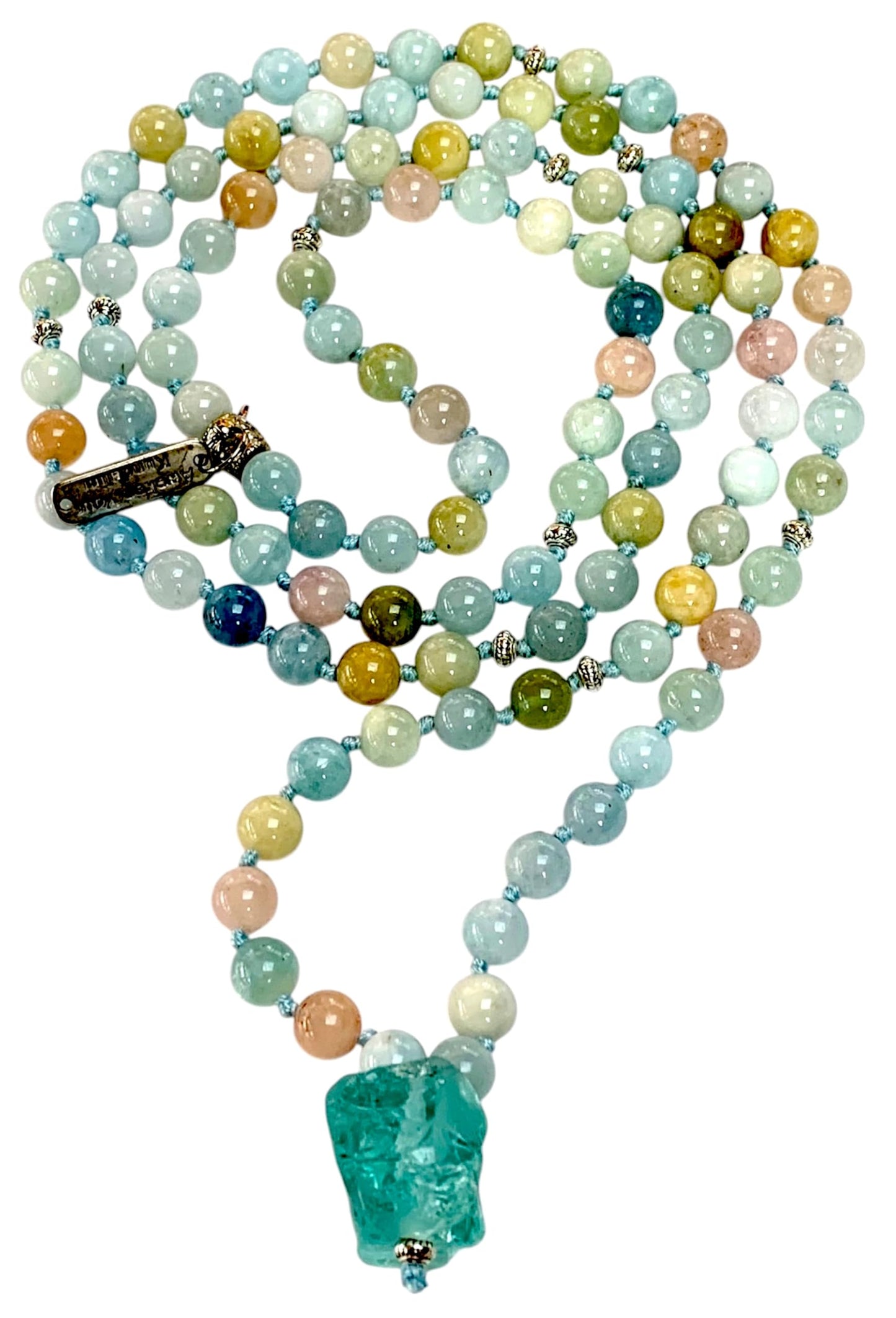 Hand Knotted Amazonite Mala Necklace – 8mm | 108 Beads | Throat & Heart Chakras | March & October Birthstone | Stone of Courage & Truth | Ethically Sourced